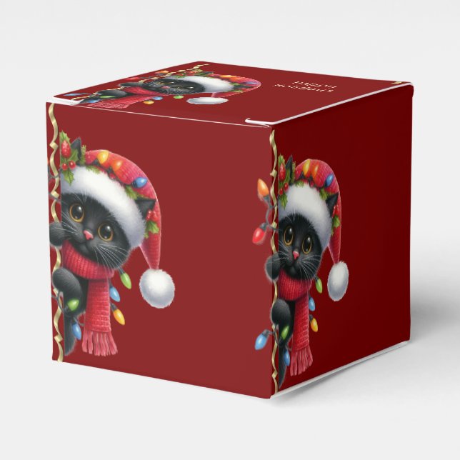 Christmas Black Cat Holiday Favor Box (Front Side)