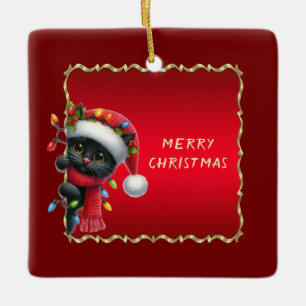 Christmas Black Cat Holiday Ornament
