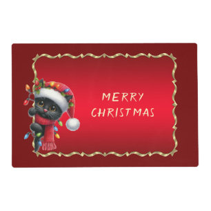 Christmas Black Cat Holiday Paper Placemat
