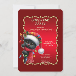 Christmas Black Cat Holiday Party Invitation