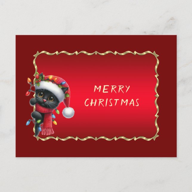 Christmas Black Cat Holiday Postcard (Front)