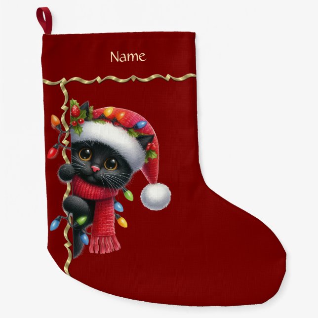 Christmas Black Cat Holiday Stocking (Front)