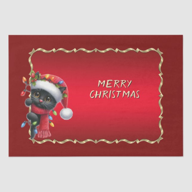 Christmas Black Cat Holiday Tissue Paper (Front)