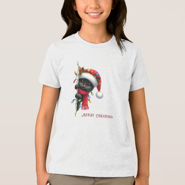 Christmas Black Cat Holiday Tri-Blend Shirt (Front)