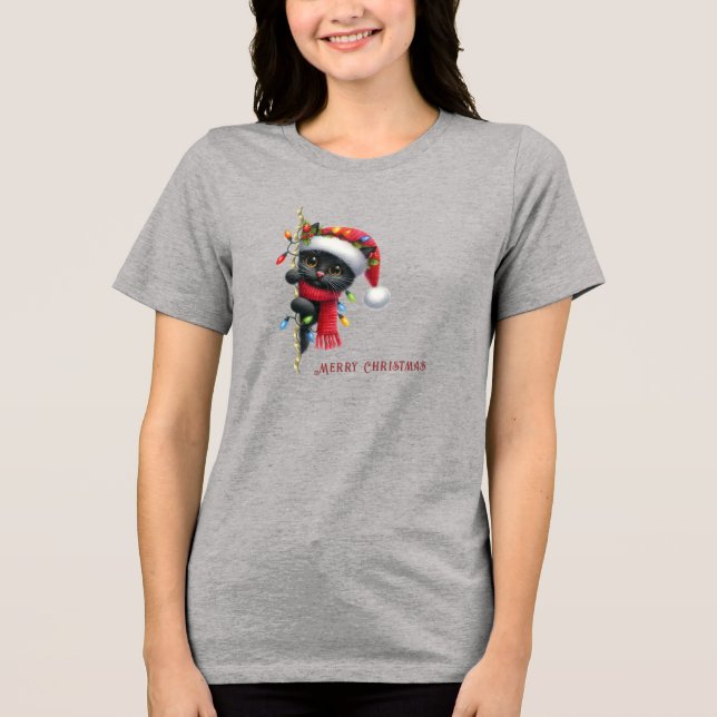 Christmas Black Cat Holiday Women's Tri-Blend Shirt (Front)