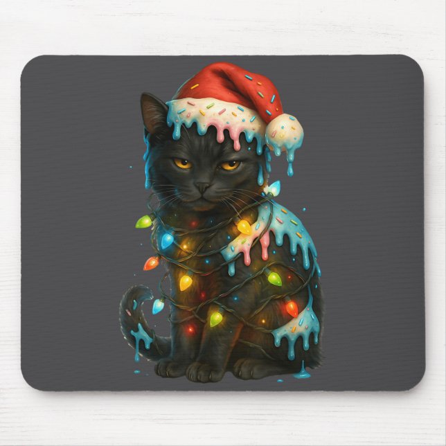 Christmas Black Cat Ice Cream Drip Santa Hat Cute  Mouse Pad (Front)