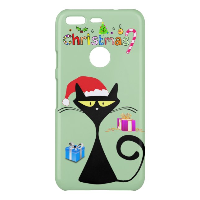 Christmas Black Cat iPhone Case – Light Green (Back)