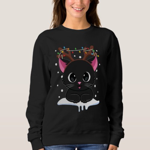 Christmas Black Cat Reindeer Antlers Catmas Women  Sweatshirt