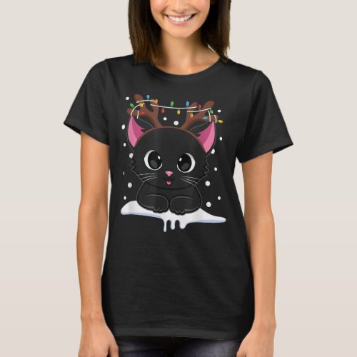 Christmas Black Cat Reindeer Antlers Catmas Women  T_Shirt