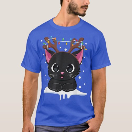 Christmas Black Cat Reindeer Antlers Catmas Women  T_Shirt