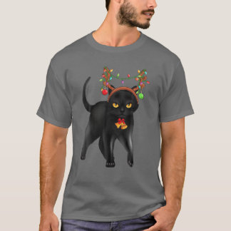 Christmas Black Cat Reindeer Antlers Catmas Women T-Shirt