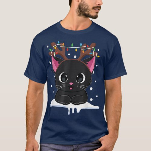 Christmas Black Cat Reindeer Antlers Catmas Women  T_Shirt