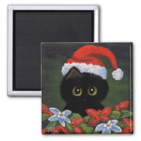 Christmas Black Cat Santa Claus Funny Creationarts Magnet