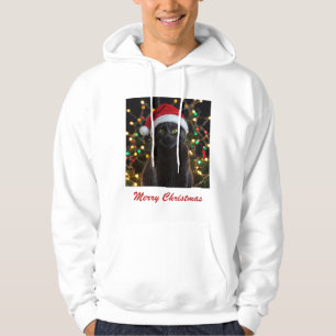Christmas Black Cat - Santa Hat Personalized photo Hoodie
