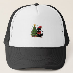 Christmas Black Cat Santa Hat Tree Mouse