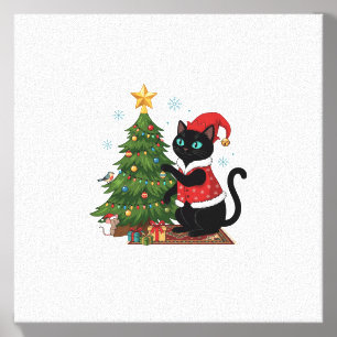 Christmas Black Cat Santa Hat Tree Mouse Canvas Photo Tile