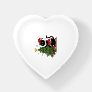 Christmas Black Cat Santa Hat Tree Mouse Paperweight