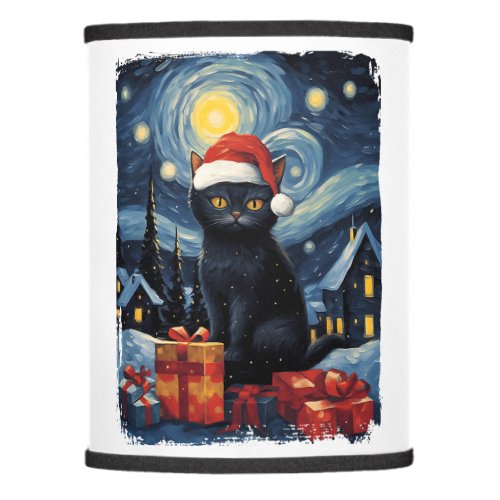 Christmas Black Cat Starry Night Van Gogh Retro Ca Lamp Shade