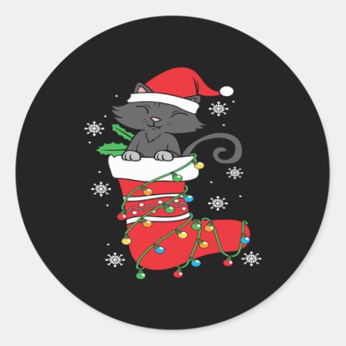 Christmas Black Cat Stockings Holiday Cool Gift Classic Round Sticker