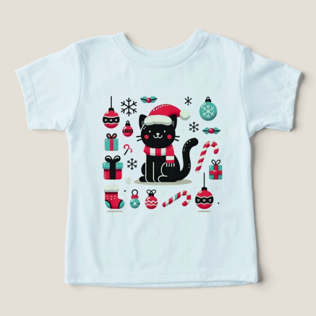 Christmas Black Cat Toddler T-shirt (Design Front)