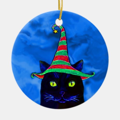 Christmas Black Cat with a Hat Ornament