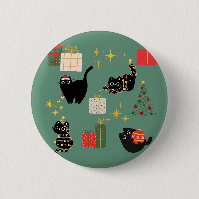 Christmas Black Cats Button (Front)