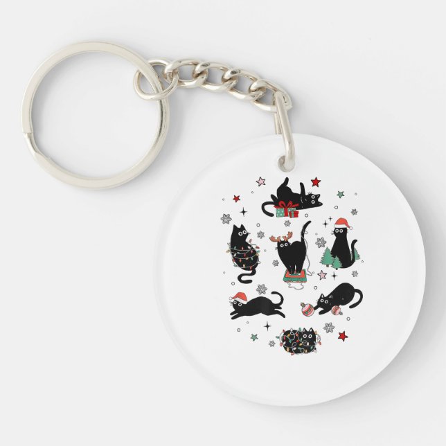 Christmas Black Cats Keychain (Front)