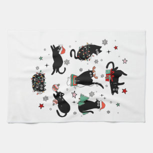 Christmas Black Cats Kitchen Towel