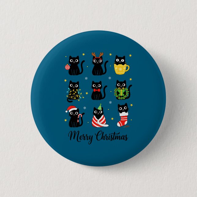 Christmas Black Cats Merry Christmas Cute Holiday  Button (Front)