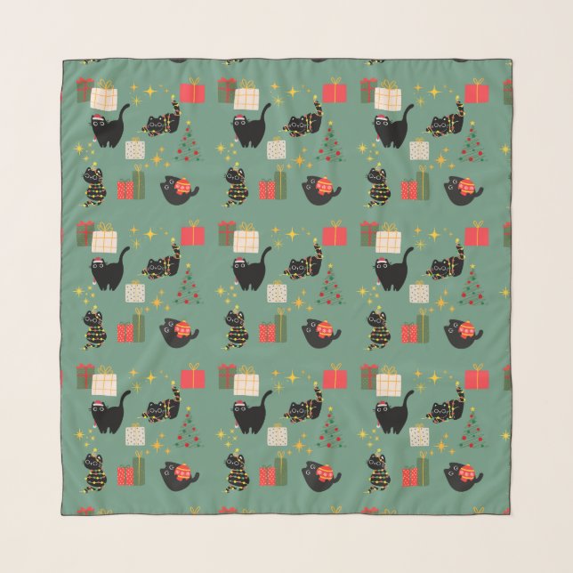  Christmas Black Cats Scarf (Front)