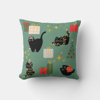 Christmas Black Cats Throw Pillow