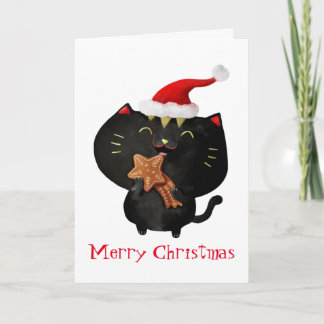 Christmas Black Cute Cat Holiday Card