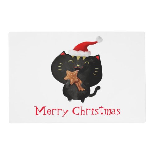 Christmas Black Cute Cat Placemat