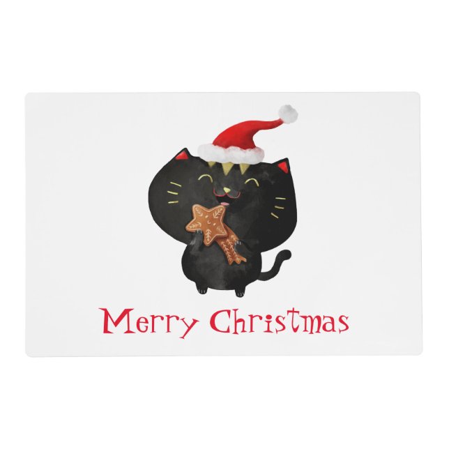Christmas Black Cute Cat Placemat (Back)