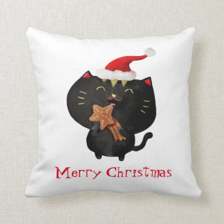 Christmas Black Cute Cat Throw Pillow