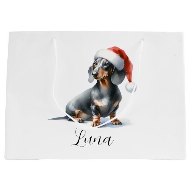Christmas Black Dachshund Dog Hat Gift Bag (Front)