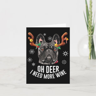 Christmas Black French Bulldog Deer Antlers Wine L Card
