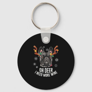 Christmas Black French Bulldog Deer Antlers Wine L Keychain