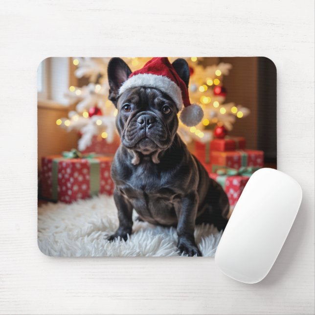 Christmas Black French Bulldog Mouse Pad (With Mouse)