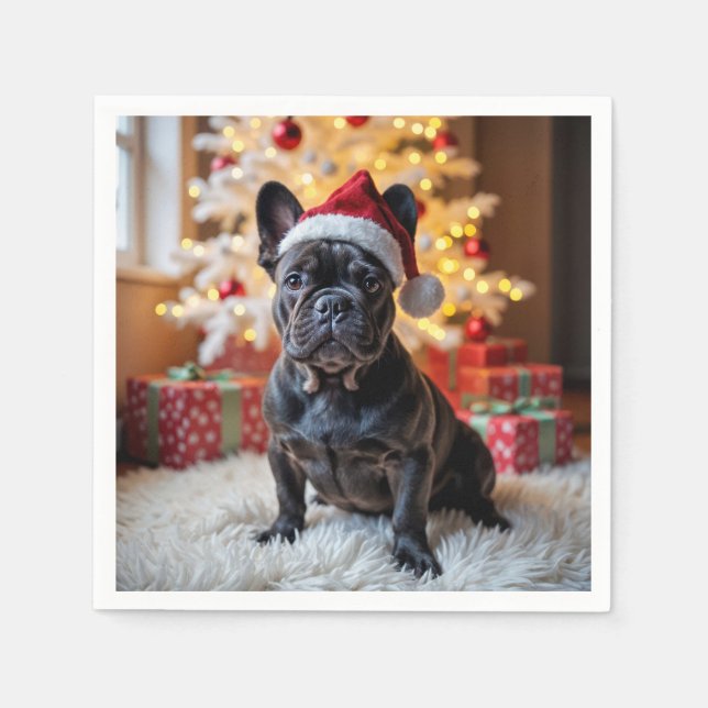 Christmas Black French Bulldog Napkins (Front)