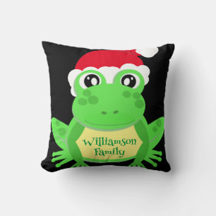 Christmas Black Frog Santa Hat Novelty Funny Throw Pillow