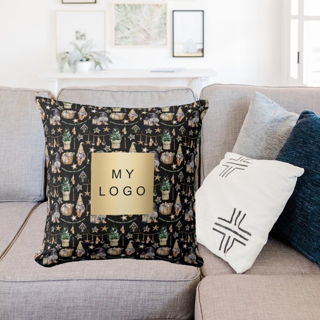 Christmas black gnomes farmhouse business logo throw pillow (Creator Uploaded)