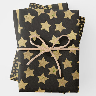 Christmas Black & Gold 3 Wrapping Paper Sheets