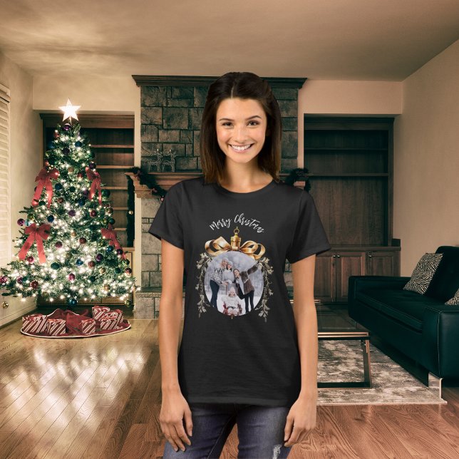 Christmas black gold bauble family photo T-Shirt (Creator Uploaded)