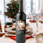 Christmas black gold bauble friends photo party wine label<br><div class="desc">Personalized Christmas Wine Bottle Labels – Perfect for Holiday Gatherings and Gifts Make your holiday celebrations extra special with these elegant, customizable wine bottle labels. Featuring a sleek black background and a festive golden Christmas tree bauble as a frame, these labels allow you to add a personal touch with your...</div>