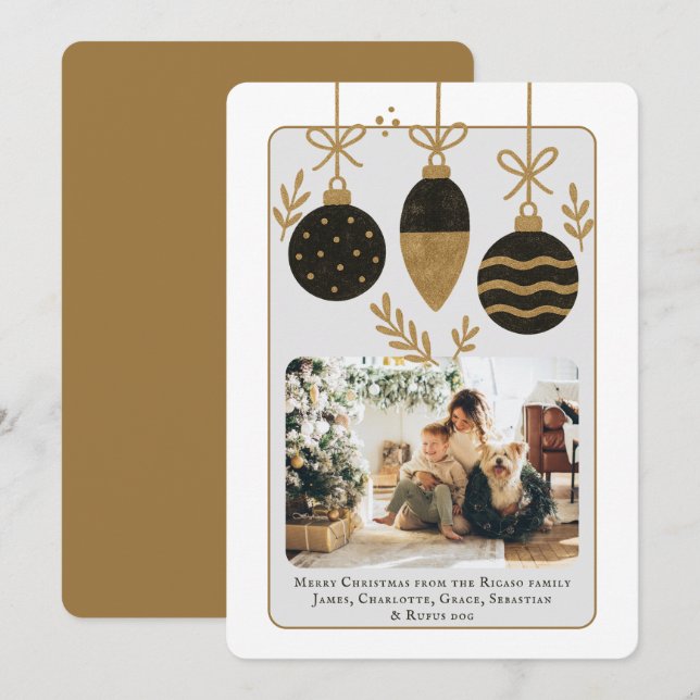 Christmas Black Gold Baubles Photo Template (Front/Back)