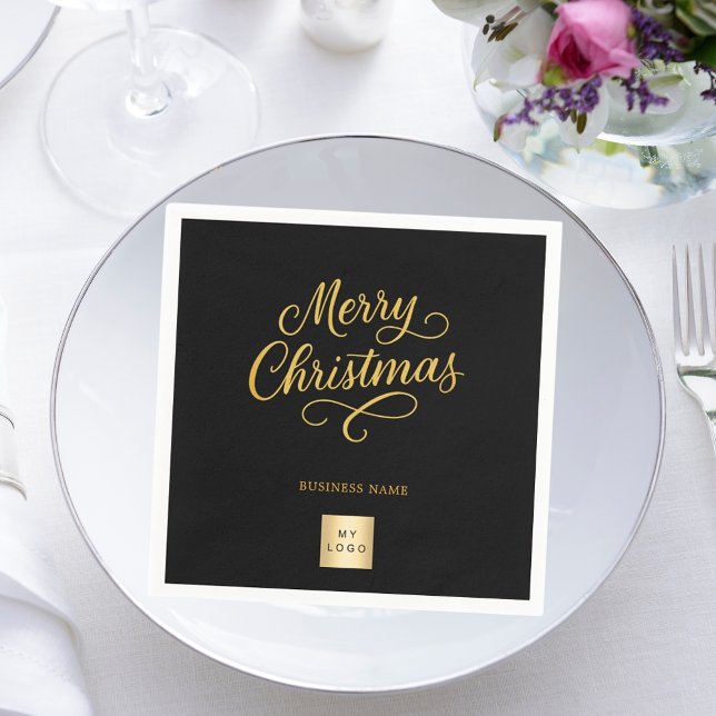 Christmas black gold business logo napkins (Creator Uploaded)