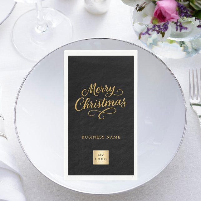 Christmas black gold business logo paper guest towels (Creator Uploaded)