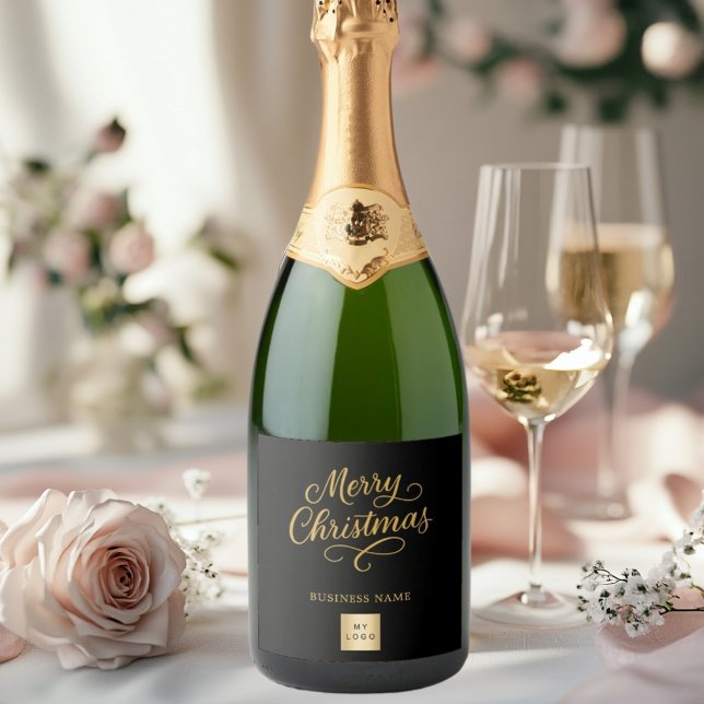 Christmas black gold business logo sparkling wine label (Creator Uploaded)