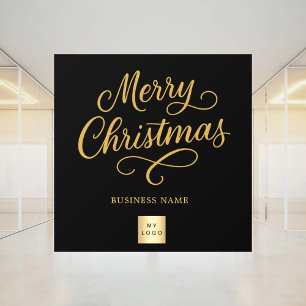 Christmas black gold business logo window cling